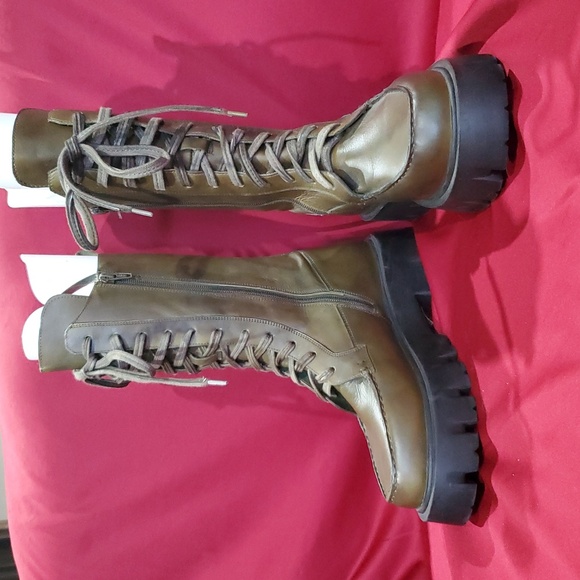 Free People Jones Boots Lace Up Lug Combat Boot Side Zip Army Green - Picture 1 of 11